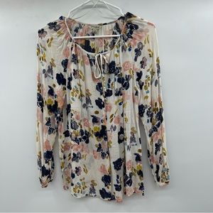 Lucky brand floral long sleeve tie neck blouse. Ladies S.